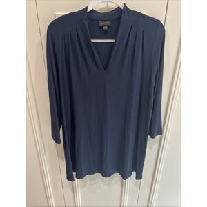 J. Jill Size Large Wearever Collection Navy Blue Knit Tunic Top V-Neck Travel